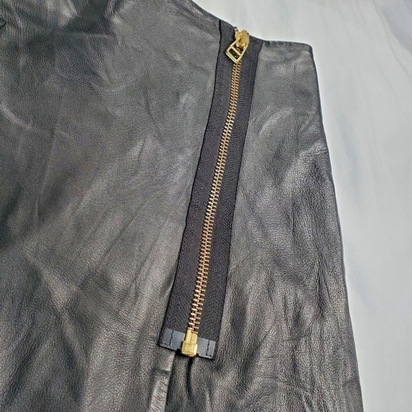 Bod & Christensen Genuine Leather Asymmetrical Zip Mini Black Skirt - Picture 3 of 15